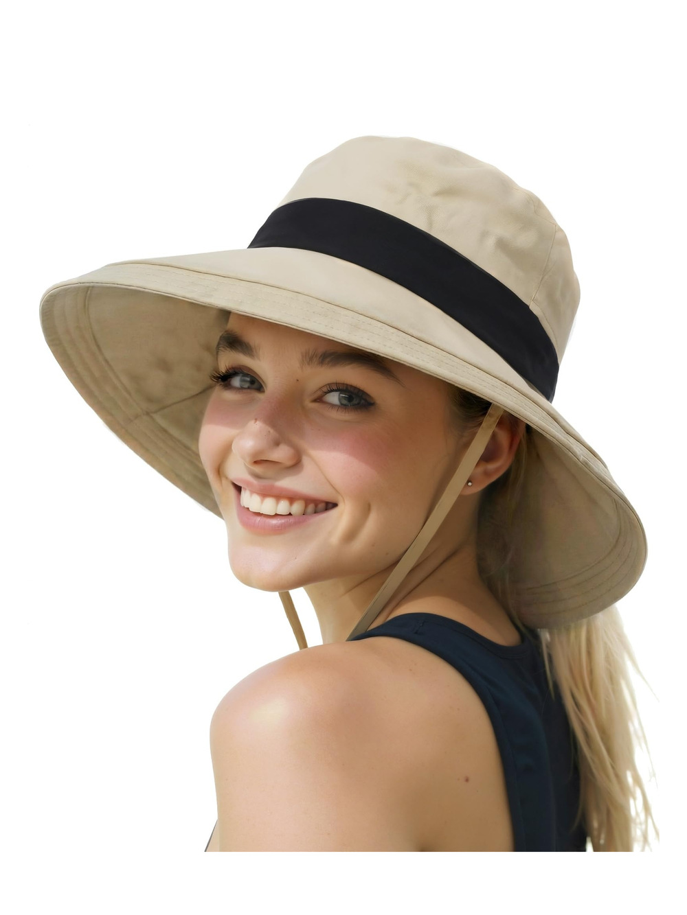 Sun Bucket Hats for Women UV Protection, Summer Beach Hat | Khaki | Size L